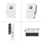 GRANDTECH wall-mounted hybrid inverter front, angled, side and bottom views